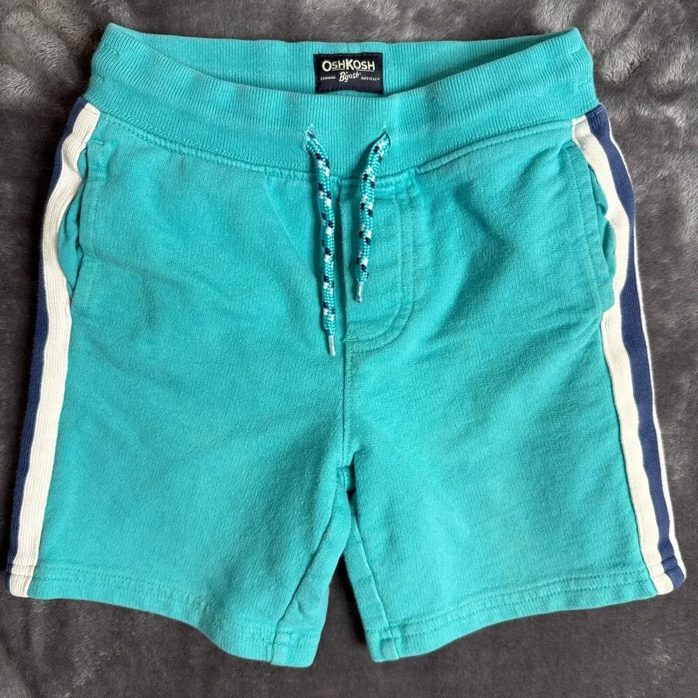 Unisex Kids Oshkos Shorts Aqua‎ Blue Drawings Size 5 Drawstring Outdoors Active